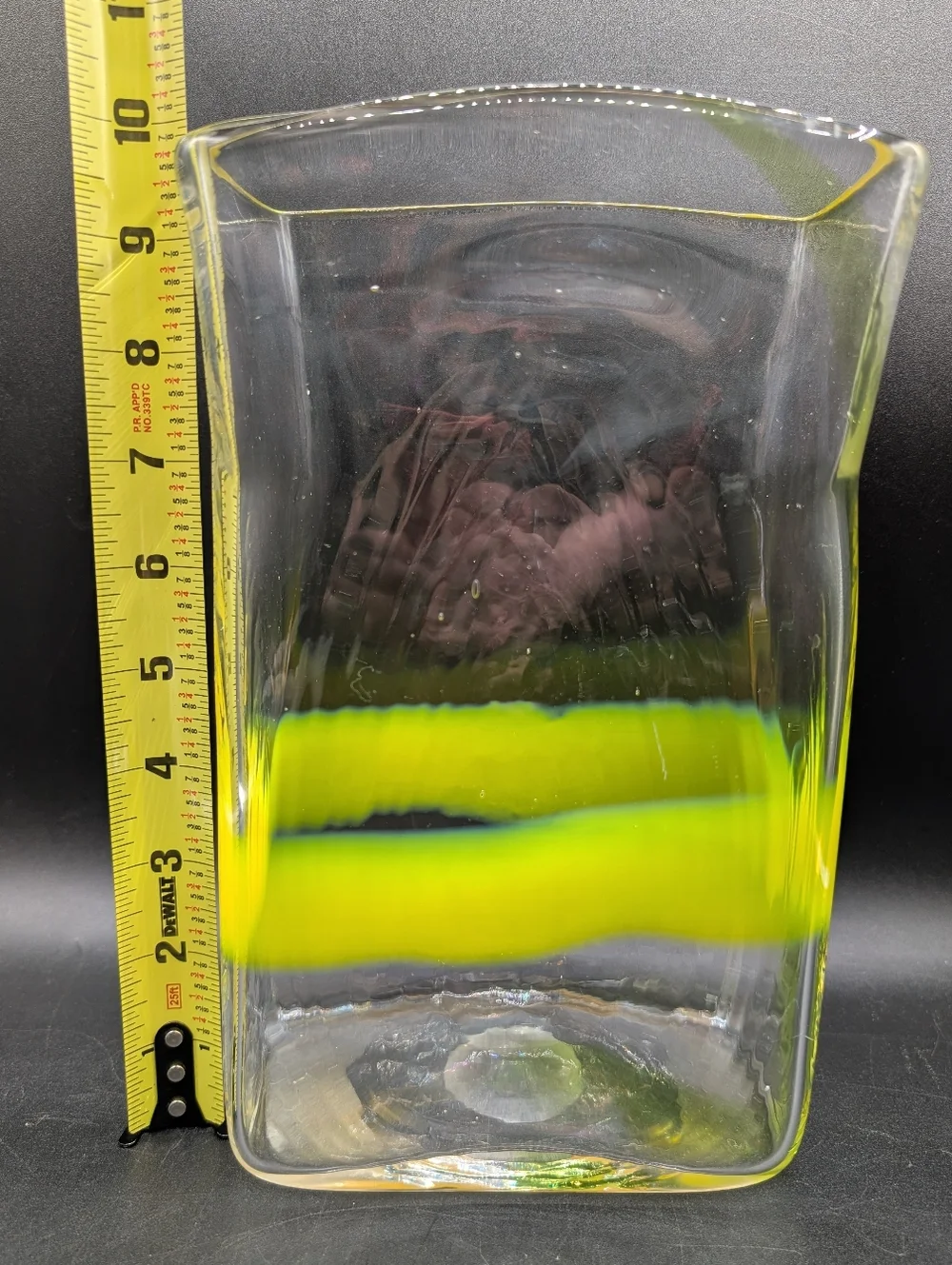 Pierre Cardin for Venini Murano Italian Ribbon Glass Vase 10", Neon Yellow Clear - Picture 10 of 13